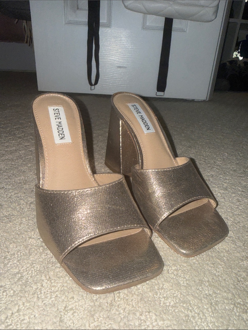 Steve Madden Metallic Bronze Block Heel Mules